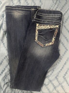 Miss Me Dark Blue Boot Cut Jeans with Embroidered Pocket